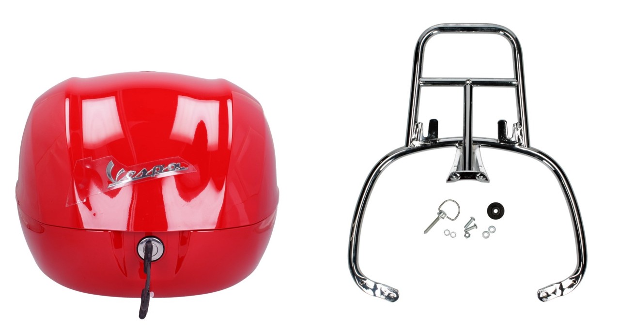 Kit baúl 32L dragón rojo (894), portaequipajes cromado para Vespa Sprint / Primavera