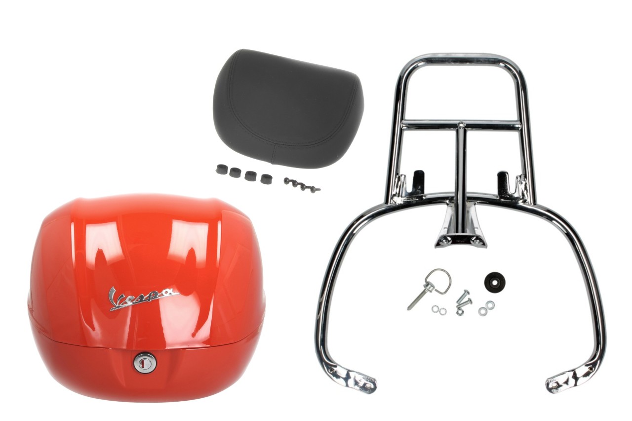 Kit baúl 32L naranja impulsivo (A11), respaldo negro, portaequipajes cromado para Primavera