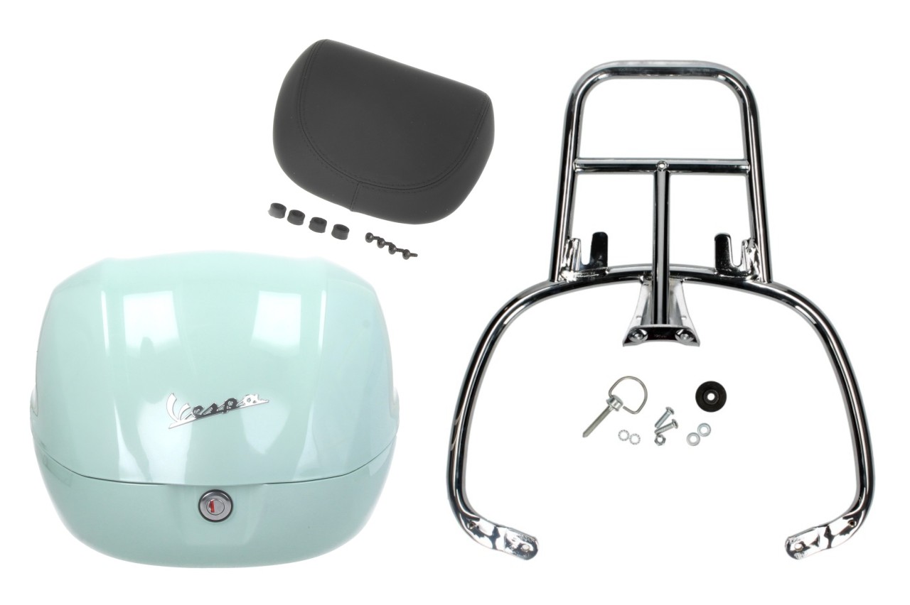 Kit Topcase 32L latte menta (350/A), respaldo negro, portaequipajes cromado para Primavera