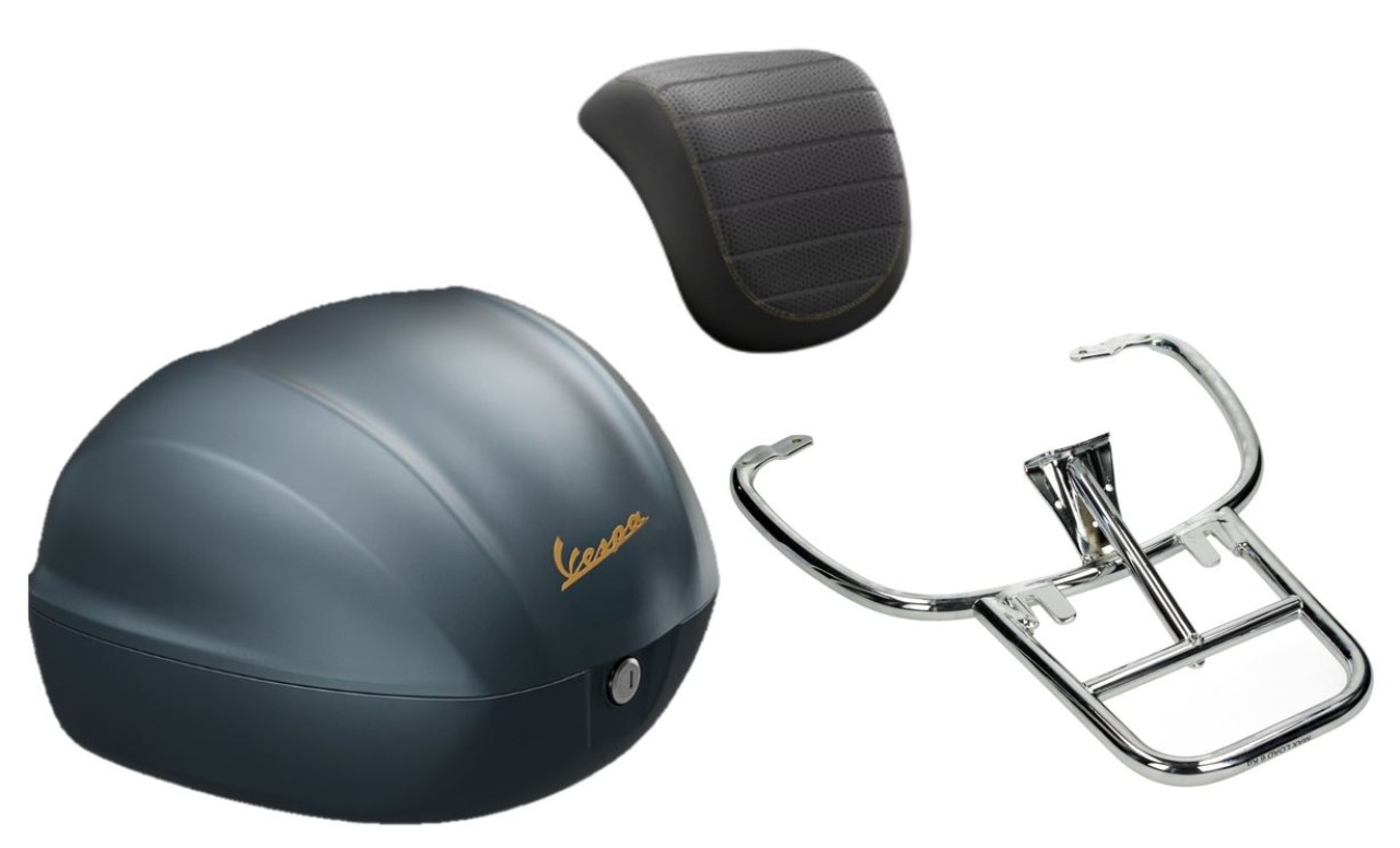 Kit baúl 32L Azul Officina 8 (D31), respaldo negro para Vespa Sprint / Primavera