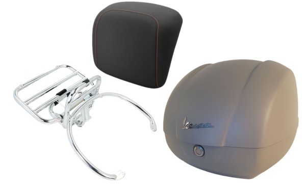 Kit baúl 36L beige mate (Q03), portaequipajes cromado para Vespa GTS 125/300/310