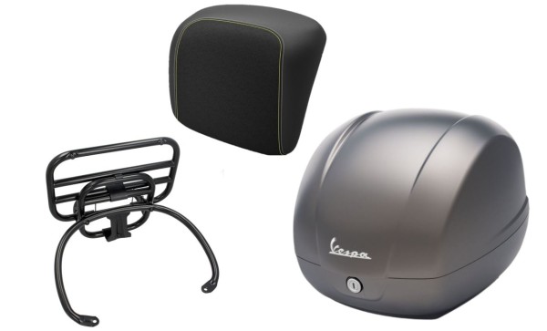 Kit baúl 36L gris cuarzo (G22), portaequipajes negro para Vespa GTS 125/300/310