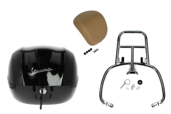 Kit baúl 32L nero cosmo (98/A), respaldo beige para Vespa Sprint / Primavera