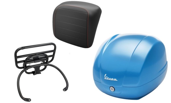 Kit baúl 36L azul cielo (A19), portaequipajes negro para Vespa GTS 125/300/310