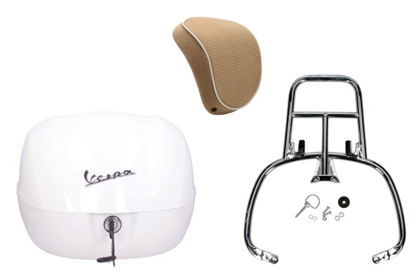 Kit Topcase 32L blanco montebianco (BR/544), cojín de respaldo marrón para PIaggio Medley 125 (24-)